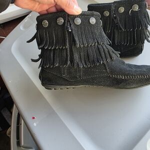 Minnetonka Black Fringe Ankle Boots